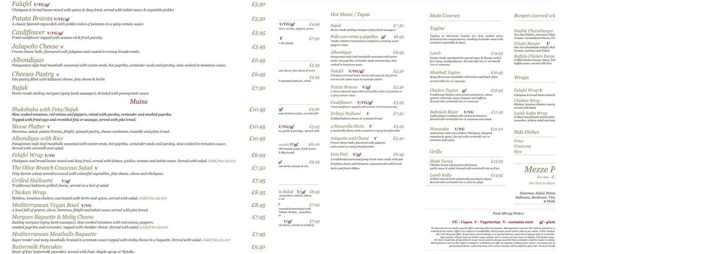 Upper Crust Oxford Menu