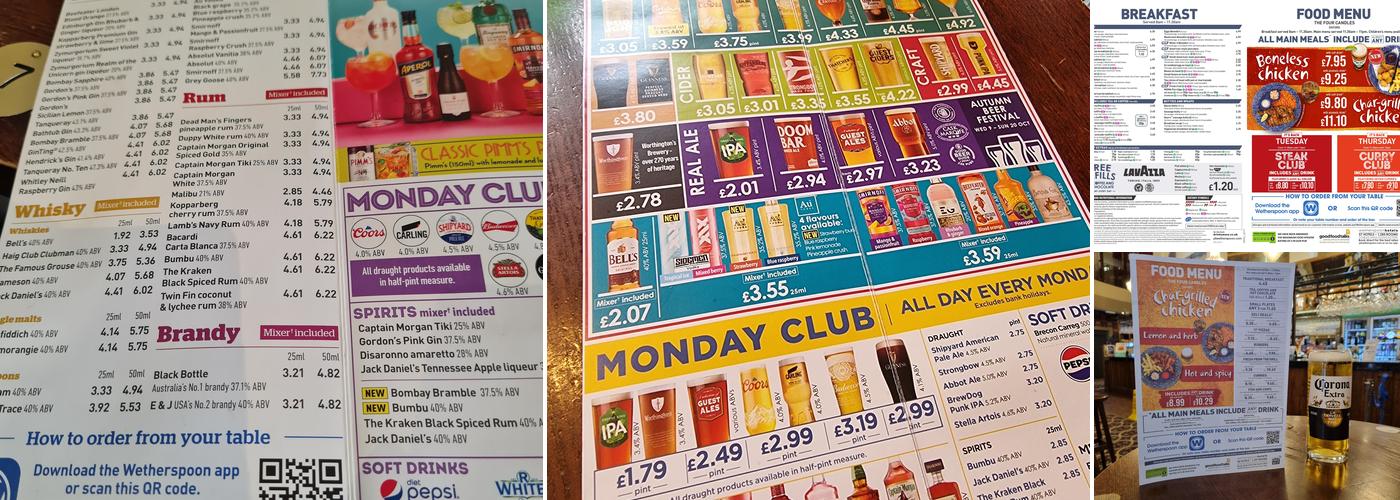 The Four Candles - JD Wetherspoon Menu