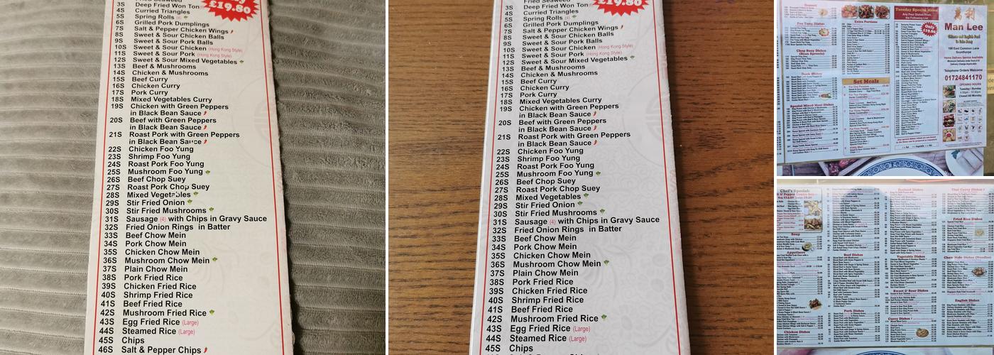 Manlee Chinese Take Away Menu