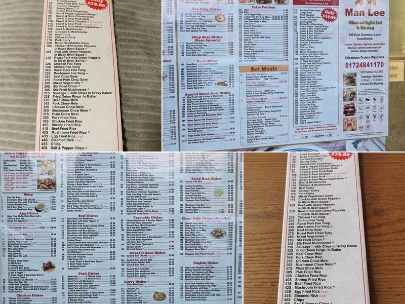 Manlee Chinese Take Away Menu