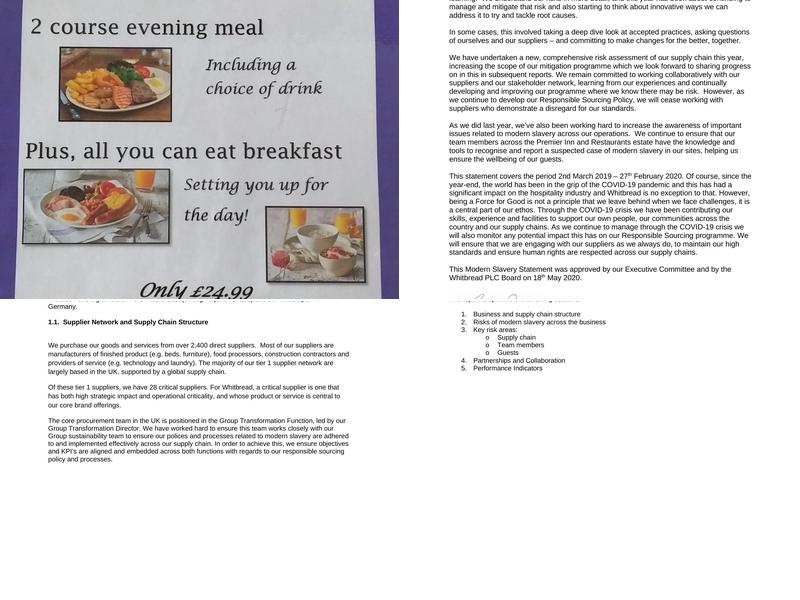 Premier Inn Scunthorpe hotel Menu