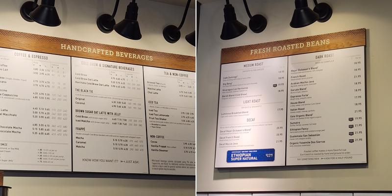 Peet's Coffee Menu