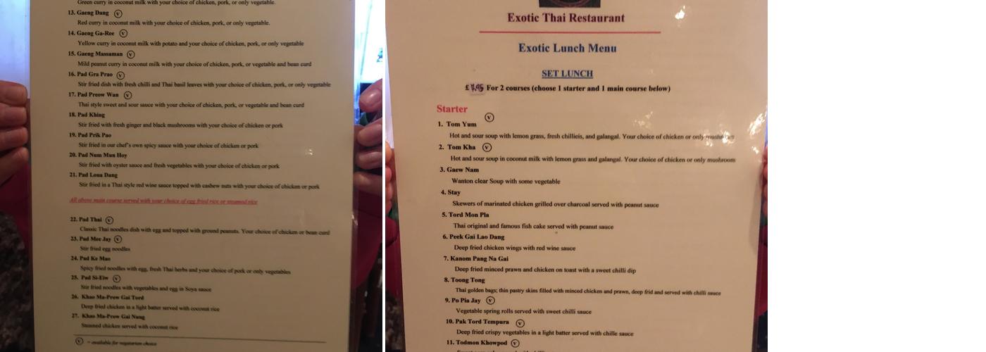Exotic Thai Menu