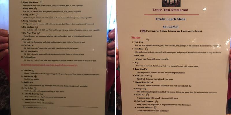 Exotic Thai Menu