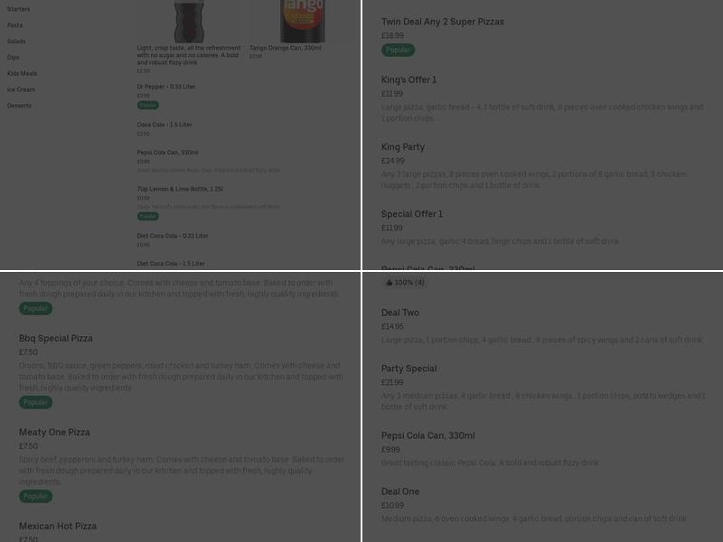 Pizza King Menu