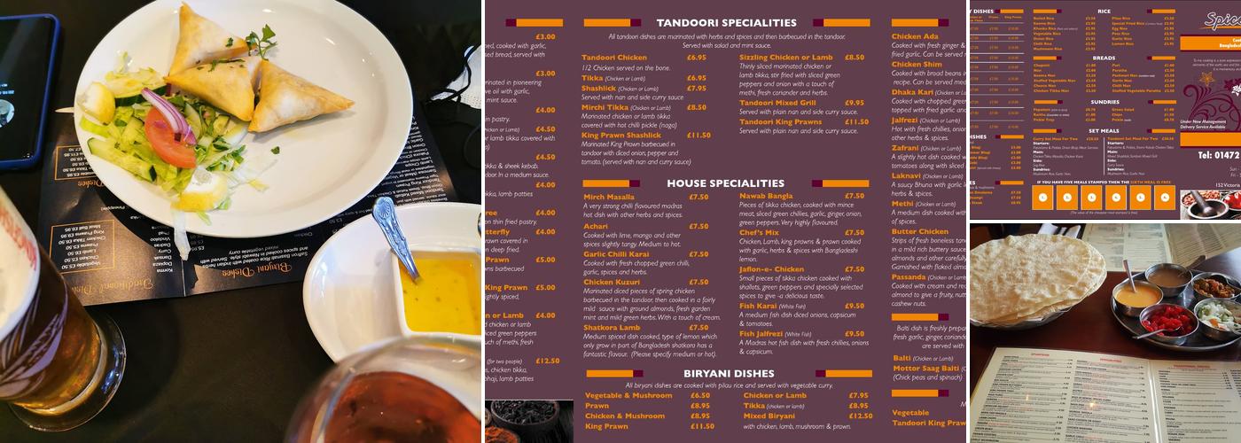 Spice Fusion, Grimsby Menu