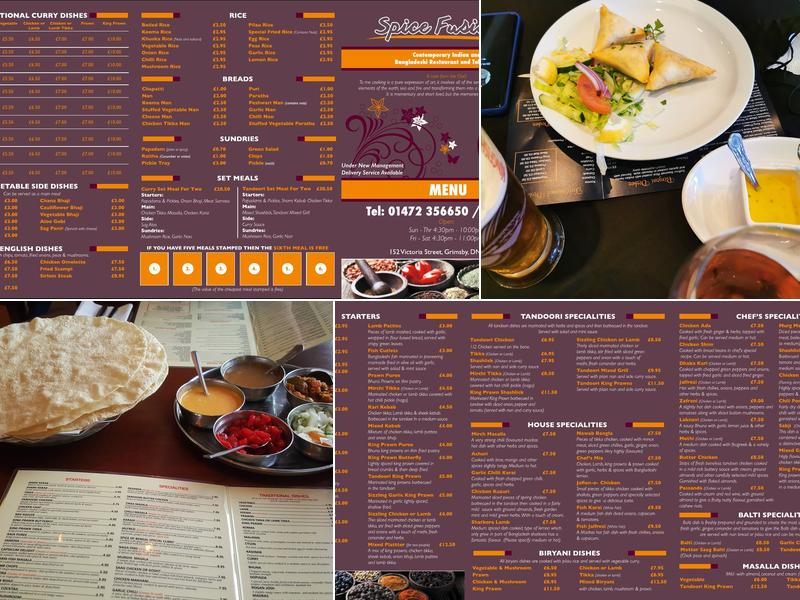 Spice Fusion, Grimsby Menu