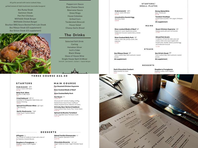 Millfields Hotel Menu