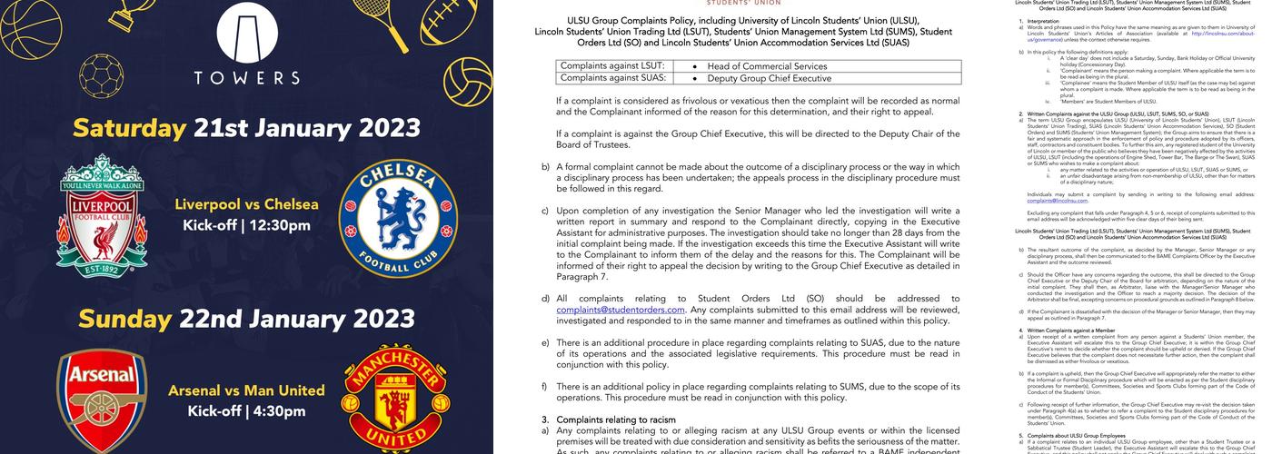 Towers - Students' Union Bar Menu