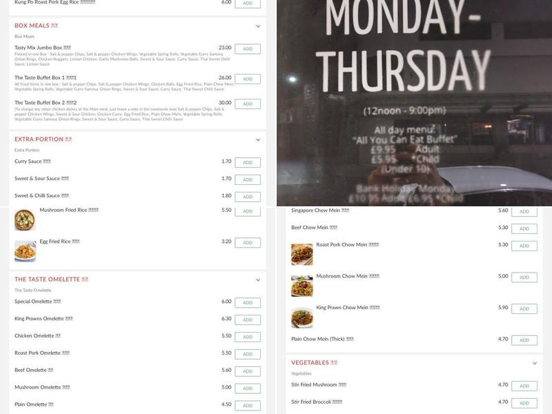 The Taste Oriental Buffet Menu