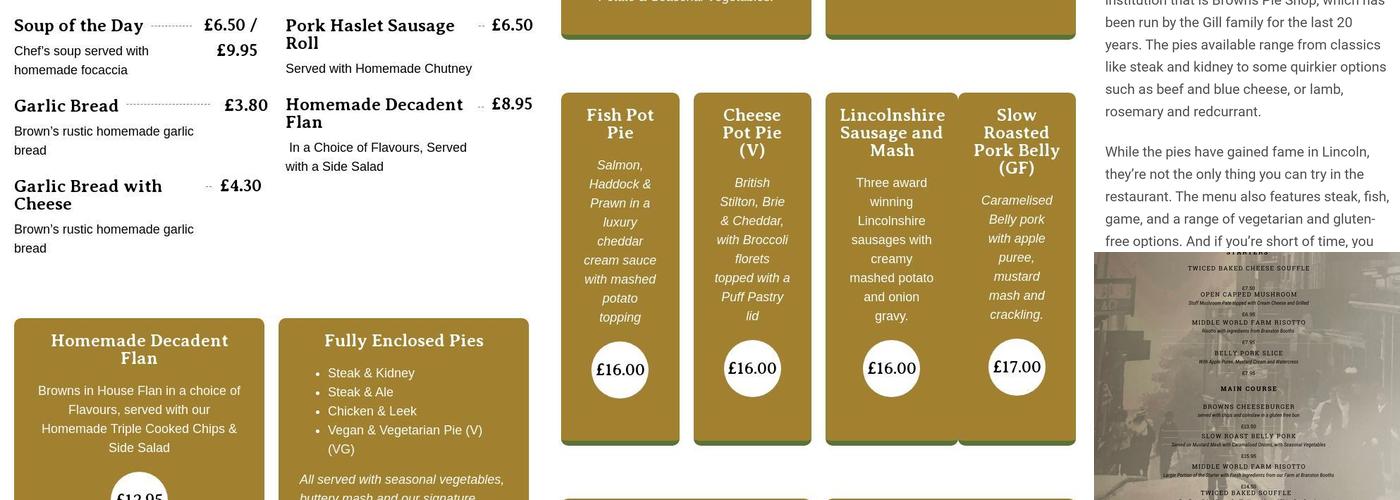 Browns Pie Shop Menu
