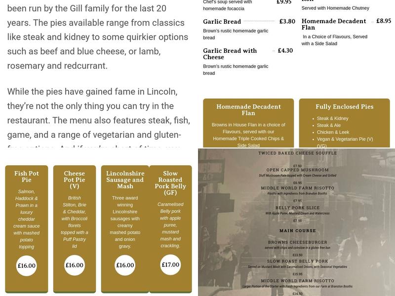 Browns Pie Shop Menu