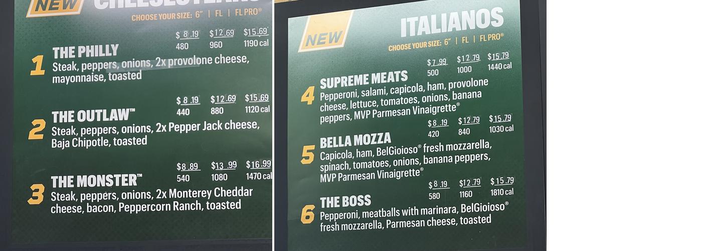 Subway Menu
