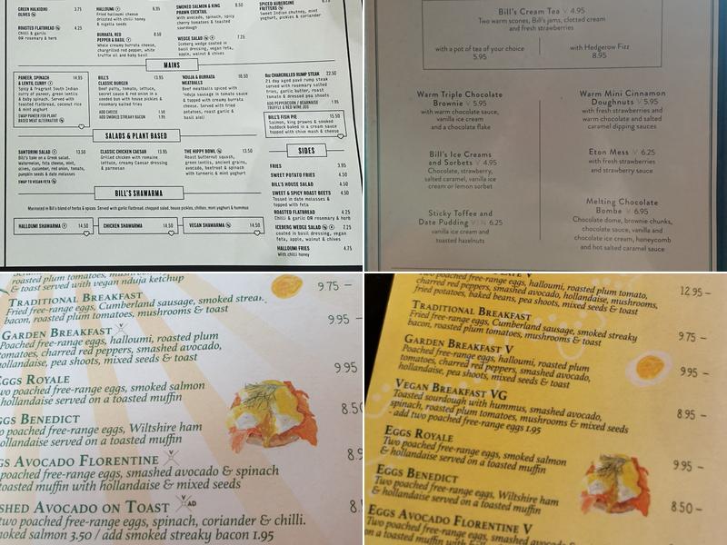 Bill's Tunbridge Wells Restaurant Menu