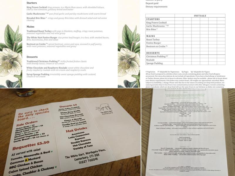 White Hart Inn Menu