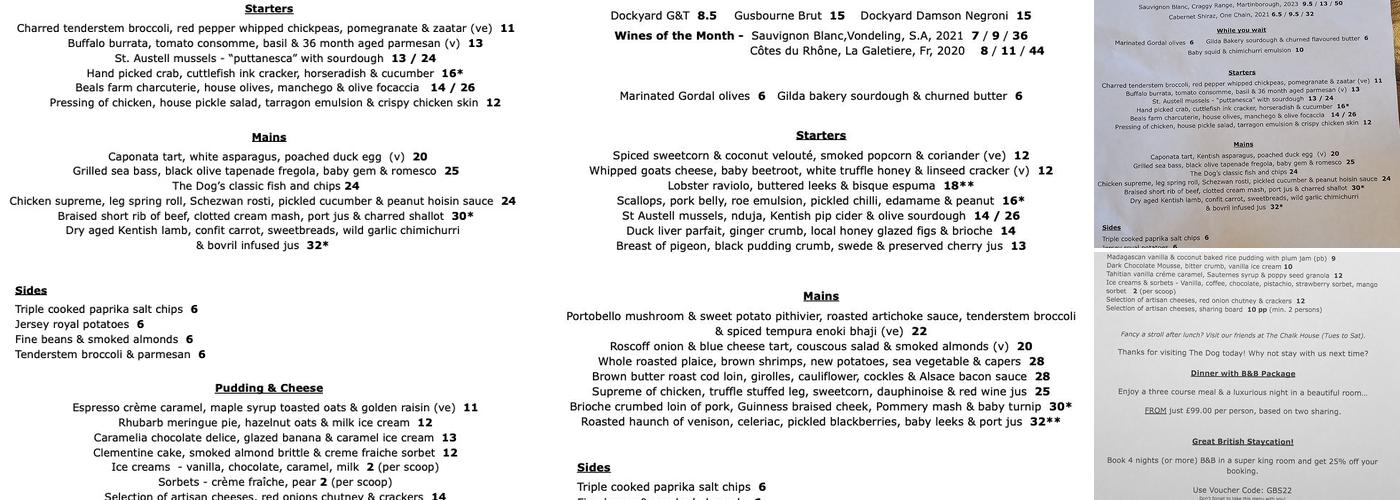 The Dog at Wingham Menu