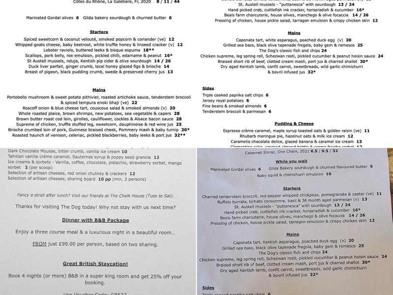 The Dog at Wingham Menu