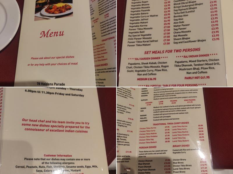 Raj Garden Menu