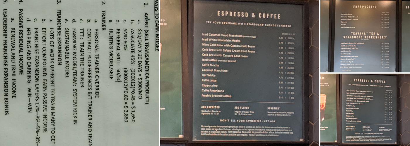Starbucks Coffee Company Menu