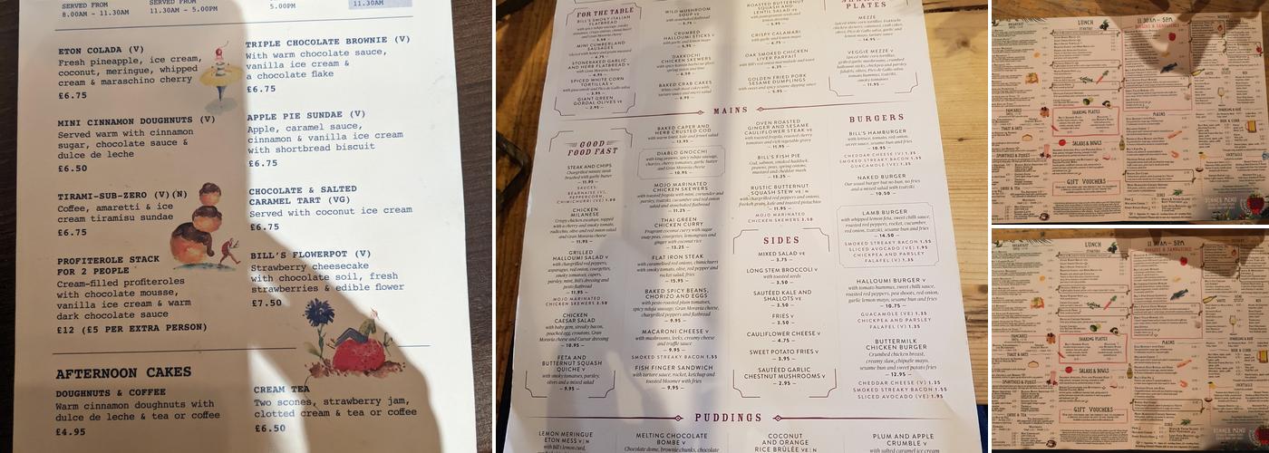 Bill's St Albans Restaurant Menu