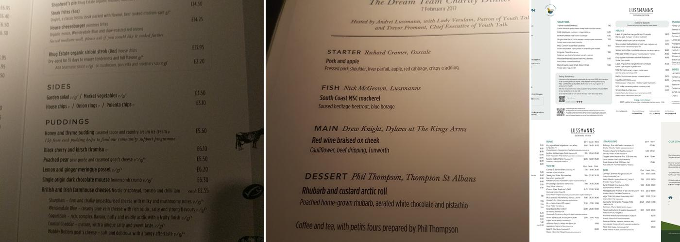 Lussmanns Sustainable Kitchen Menu