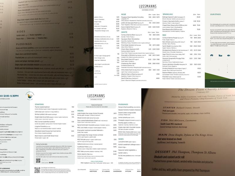 Lussmanns Sustainable Kitchen Menu