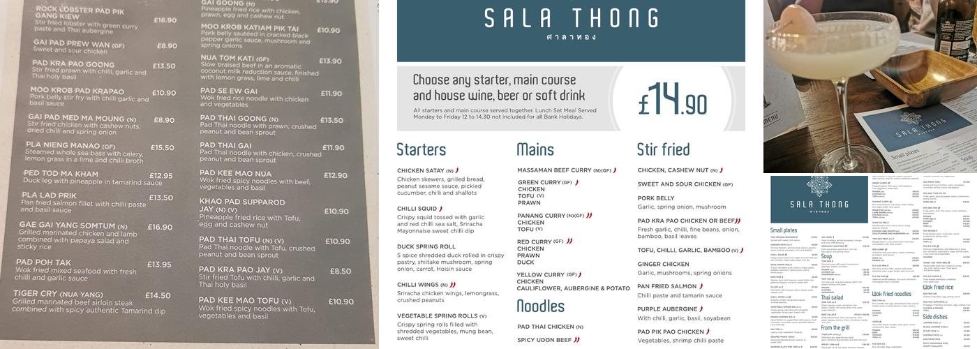 Sala Thong Stevenage Menu