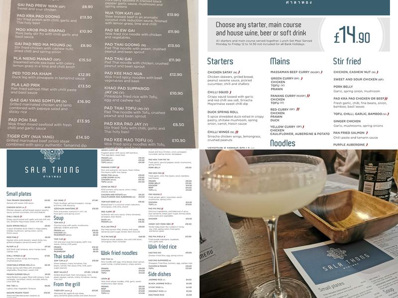 Sala Thong Stevenage Menu