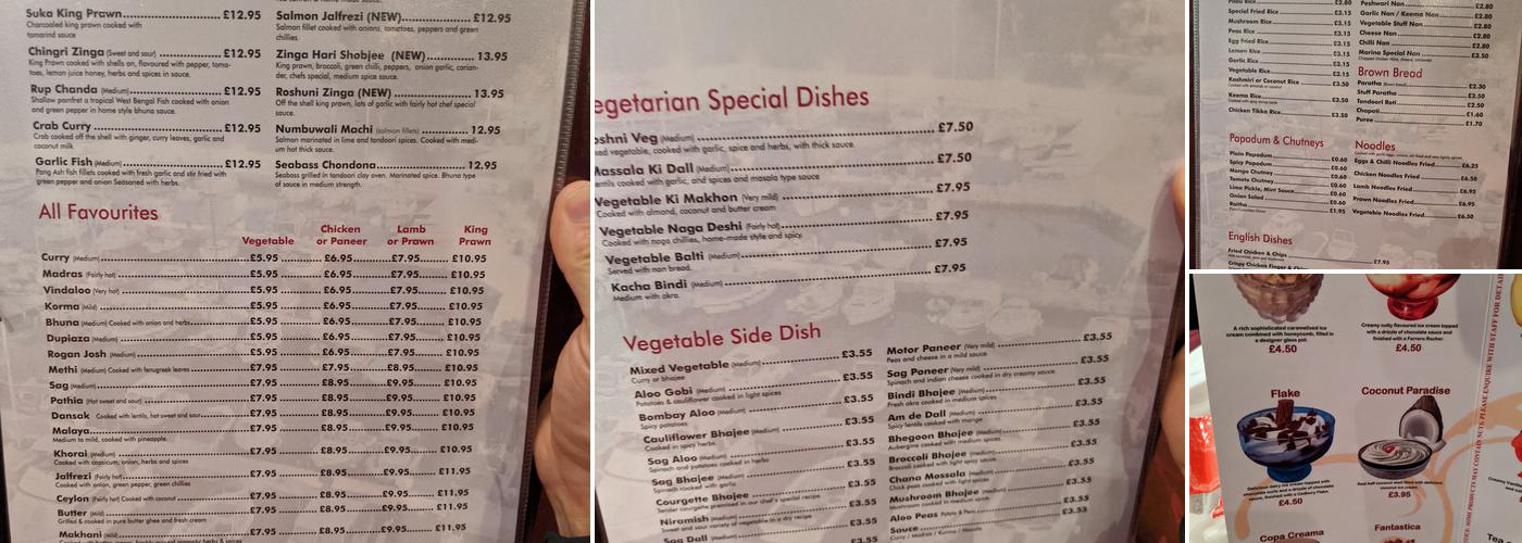 Marina Spice Lounge Menu