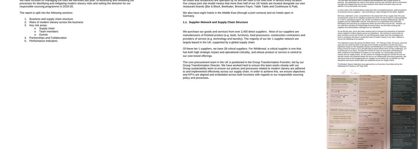 Premier Inn Watford Central hotel Menu