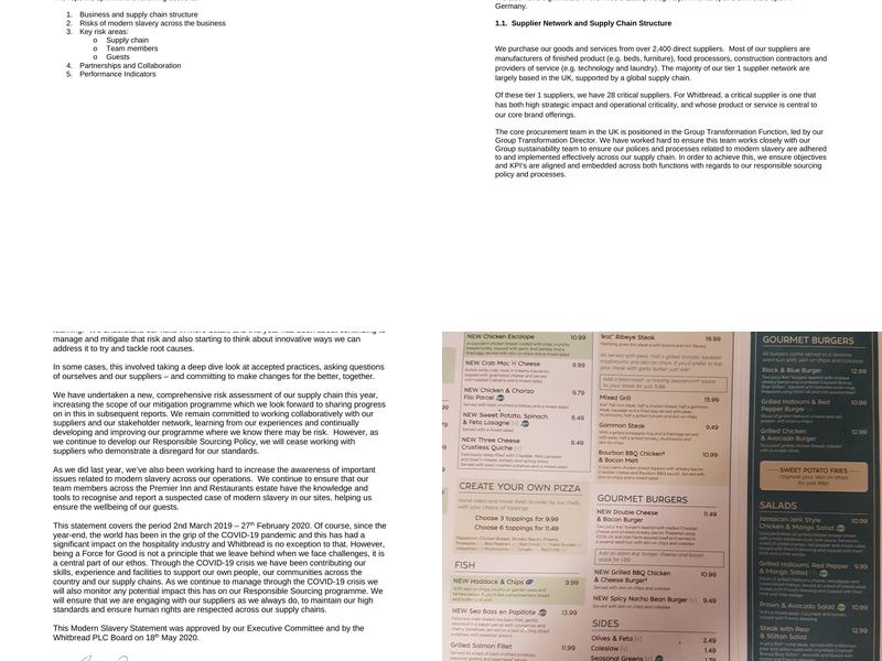 Premier Inn Watford Central hotel Menu