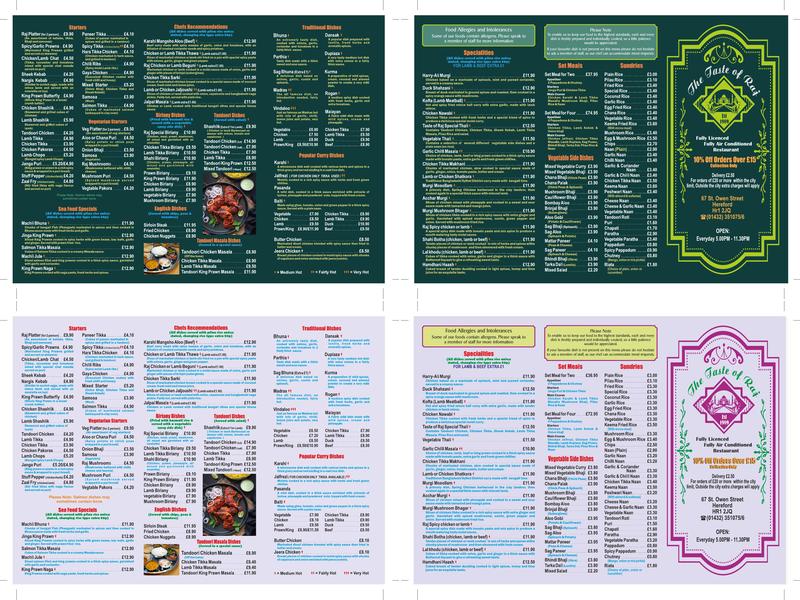 The Taste of Raj Restaurant Menu