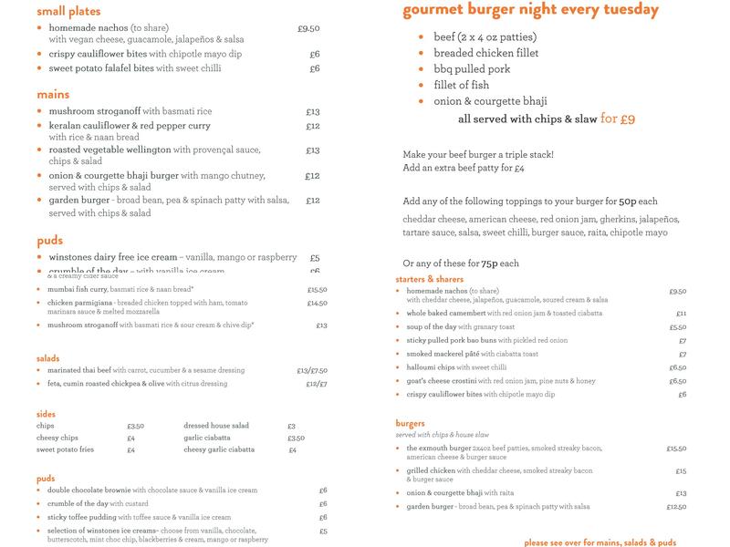 The Exmouth Arms Menu