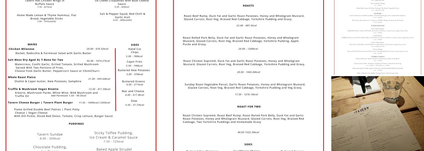 The Tavern Menu