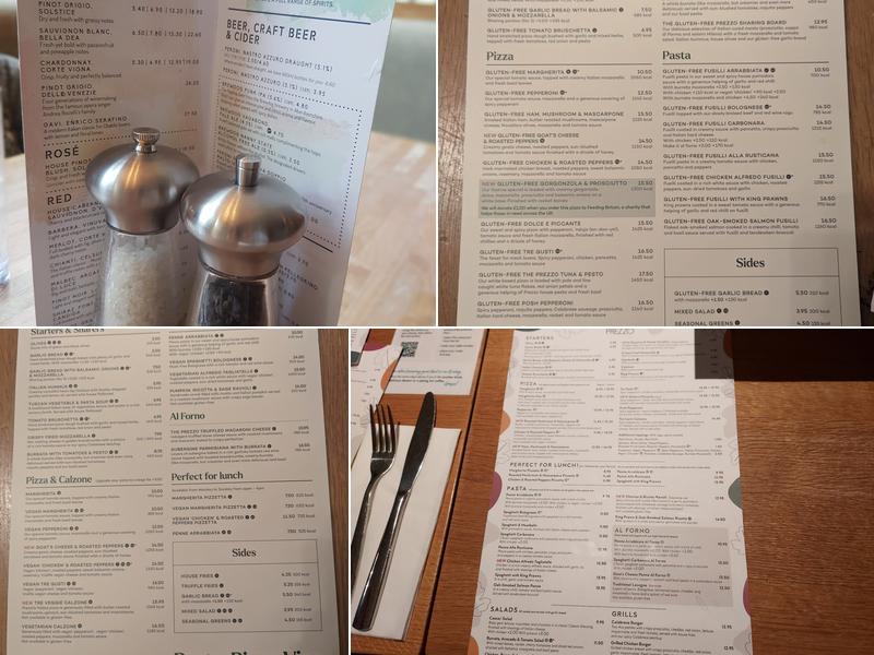 Prezzo Italian Restaurant Cheltenham Brewery Menu
