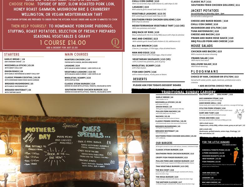 Fagin's Restaurant Menu