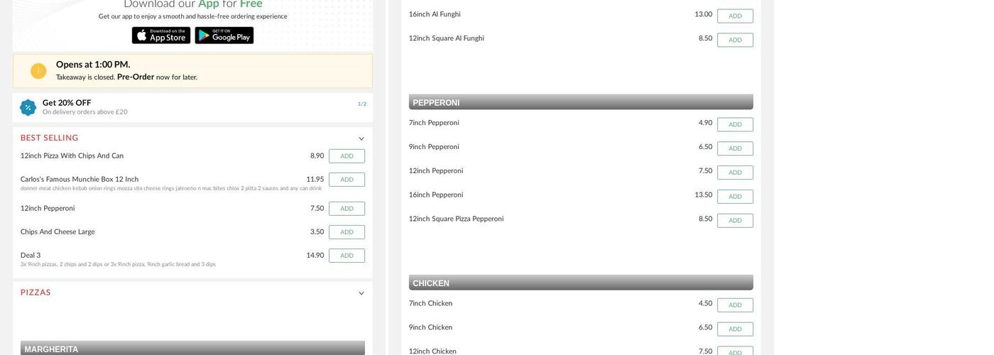 Milano Carlisle Menu