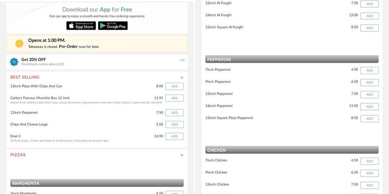 Milano Carlisle Menu