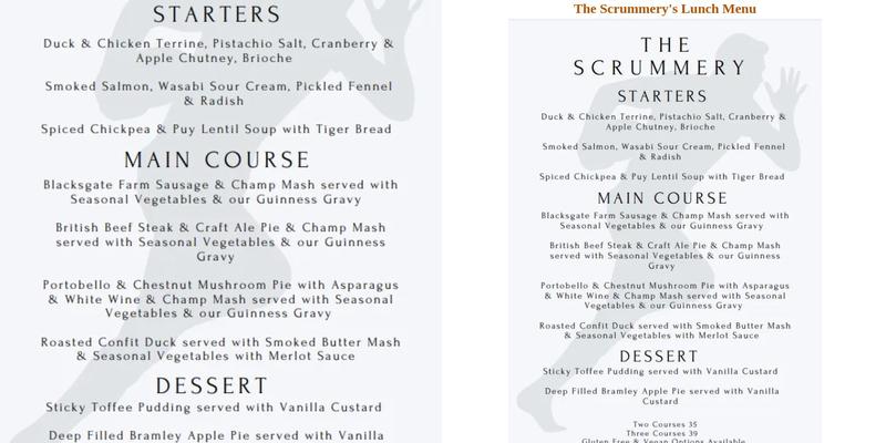 The Scrummery Menu