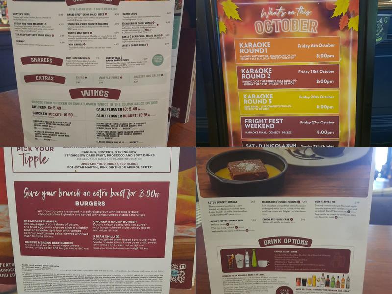 The George, Harrow Menu