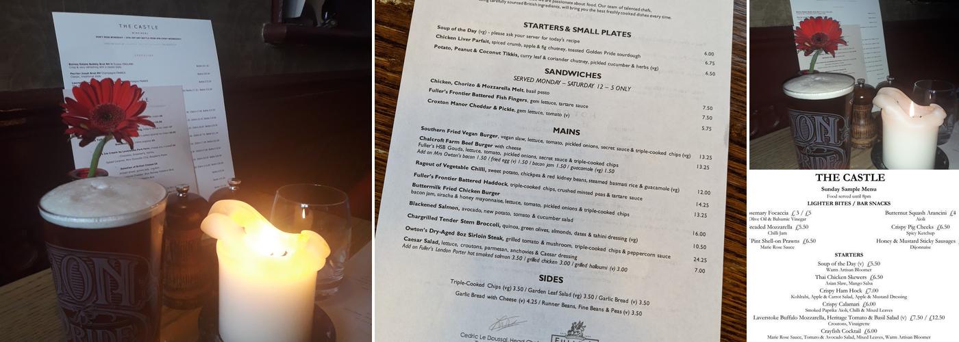 The Castle, Harrow Menu