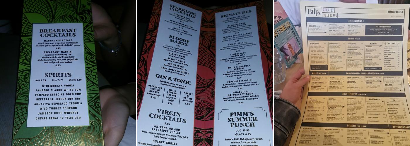 Bill's Chelmsford Restaurant Menu