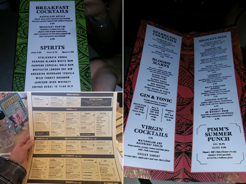 Bill's Chelmsford Restaurant Menu