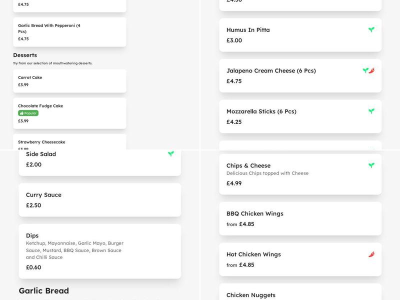 Cosmos Pizza & Kebab Menu