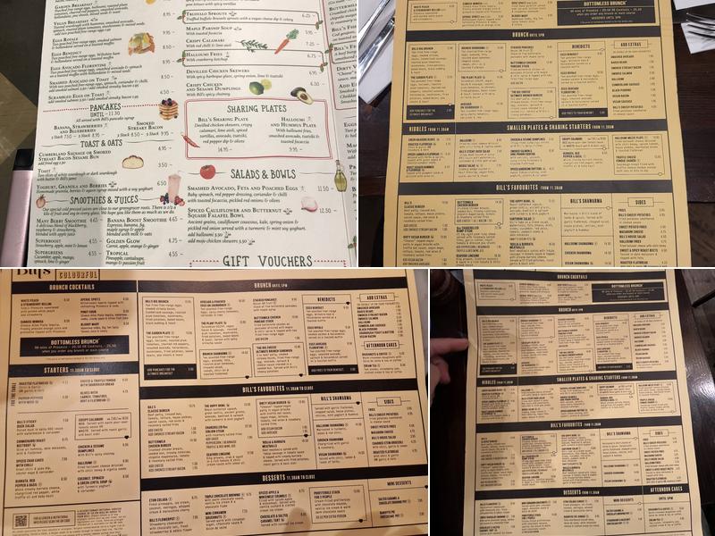 Bill's Cambridge Restaurant Menu