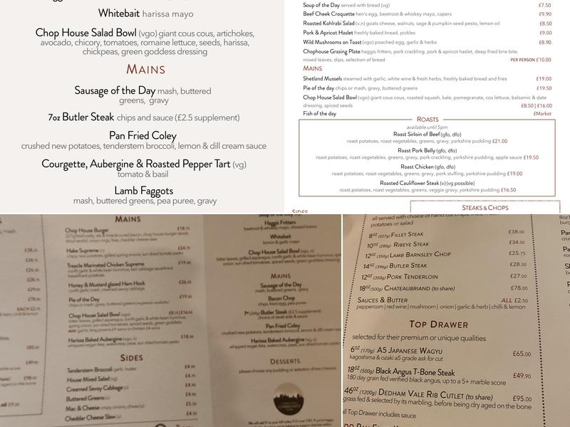 The Cambridge Chop House Menu