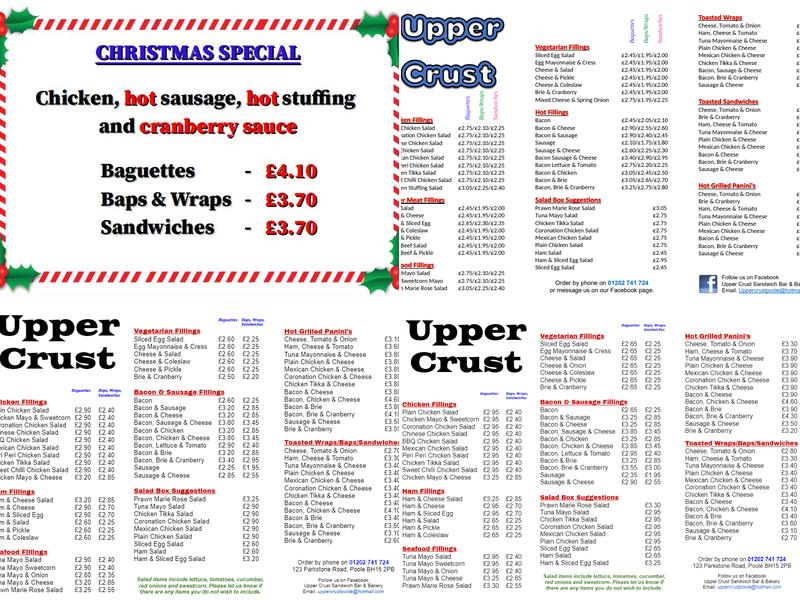 Upper Crust Sandwich Bar & Bakery Menu