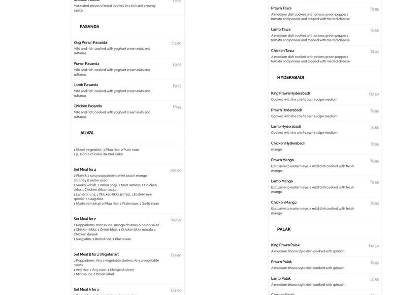 Eastern Eye Takeaway Menu