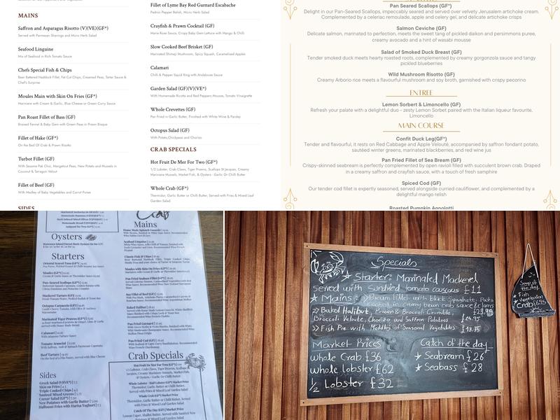 Crab at Bournemouth Menu