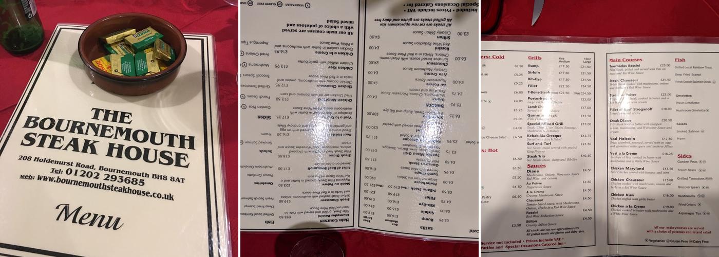 Bournemouth Steak House Menu